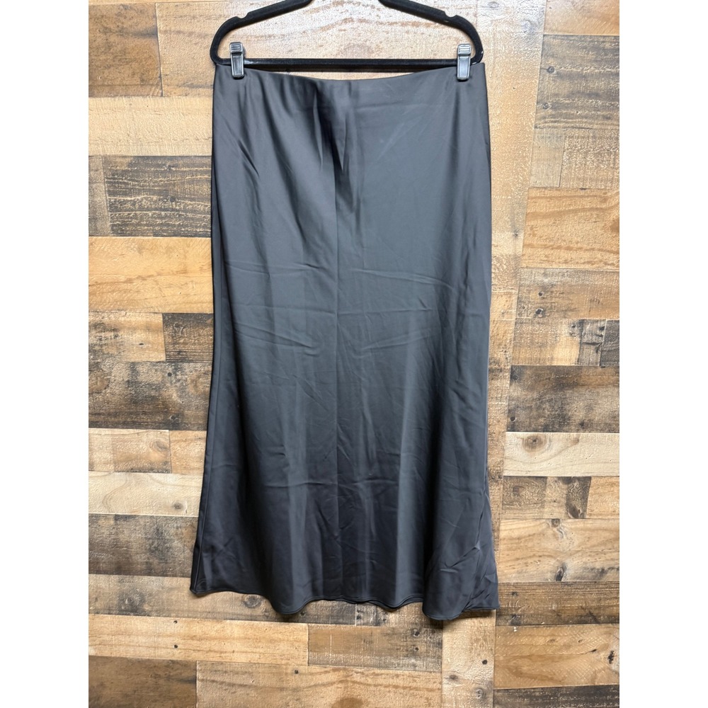 Montgomery Post Black Satin Midi Slip Skirt XXL New With Tags Elastic Waist